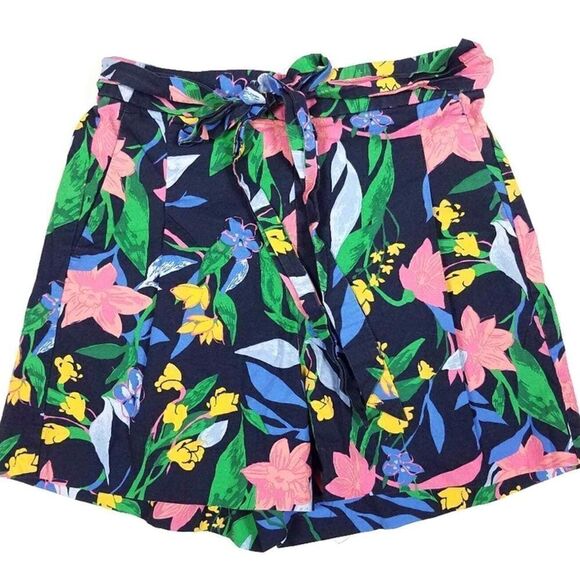 NWT J. Crew Navy Blue Floral Print Tie Waist Shorts Cotton Pockets Style AL595 - Picture 4 of 7
